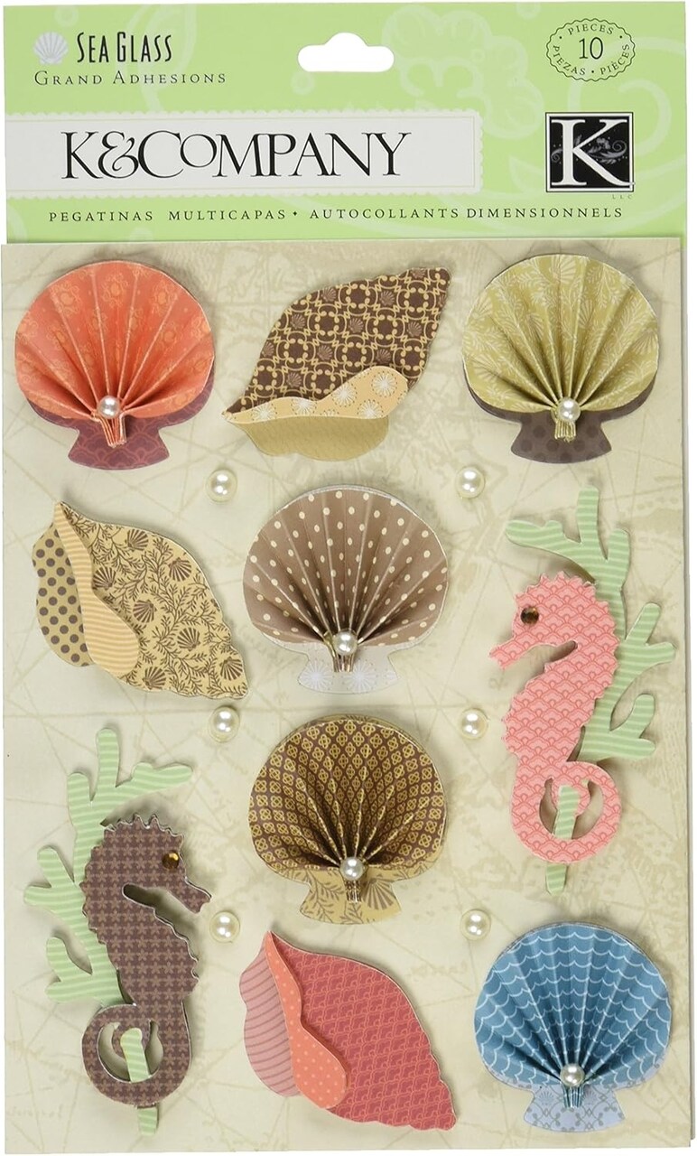 K & Company Sea Glass Shell Grand Adhesions Dimensional Stickers